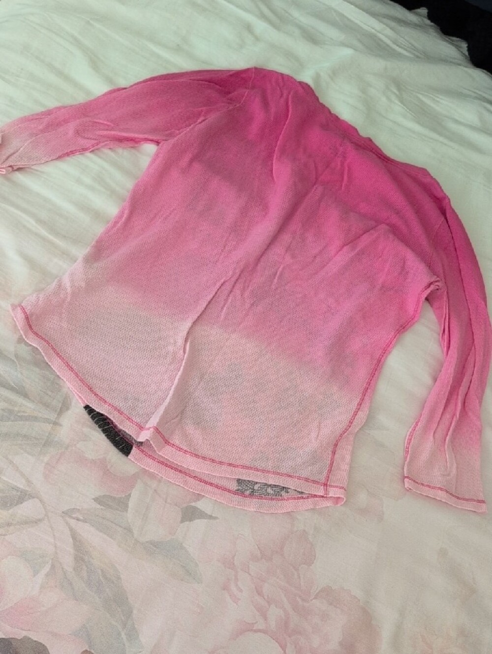 Lucky Brand Pink Ombre Floral Dragon Henley Long Sleeve Top - Picture 3 of 6